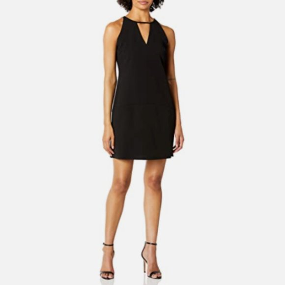 Sam Edelman Sleeveless Black Crepe V-Neck Shift Dress 6 - Picture 1 of 7